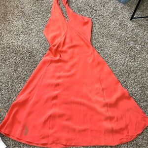 Agnona Made in Italy Silk Dress Womens 6 Orange Made Open Back Tie Neck Summer